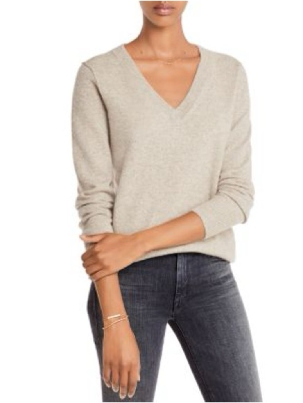 Aqua V-Neck Lightweight Cashmere Sweater in Oatmeal - Size Small